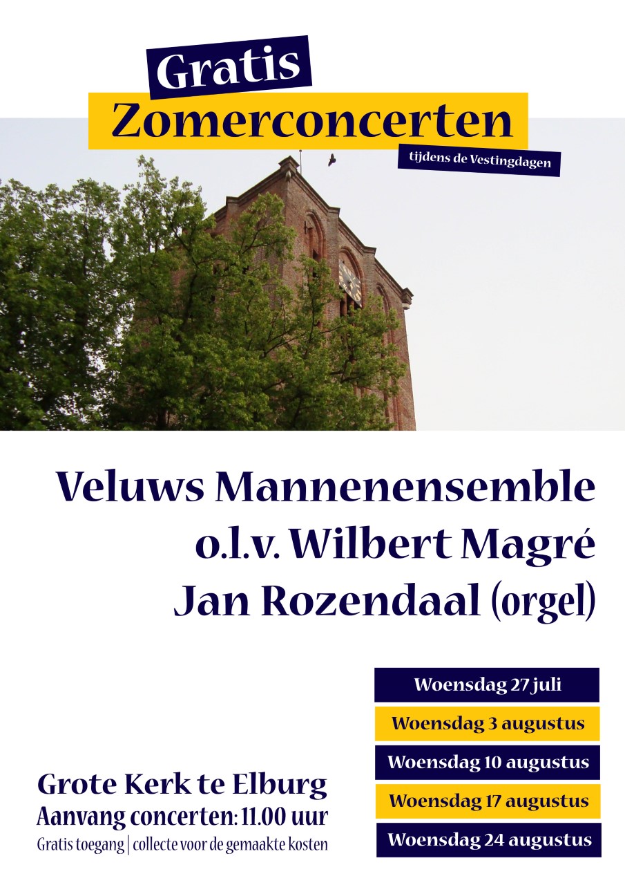 Gratis Zomerconcerten Veluws Mannenensemble tijdens de Vestingdagen — hervormdelburg.nl